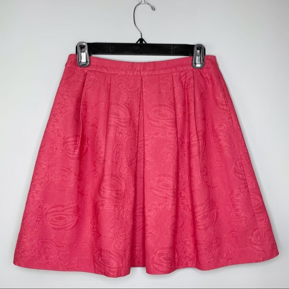 singlenoble Pink Rose Jaquard Woven Cotton Pleated Mini Skirt Size 36